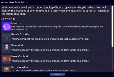 Figure 1 Automotive Shop Safety Start Screen